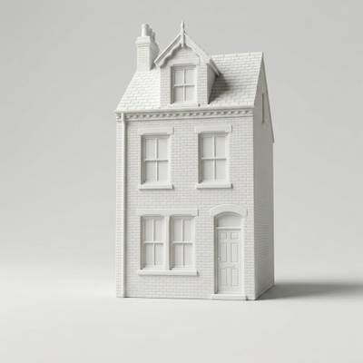 Custom Sculpted Ceramic House sculpted in matte engineered ceramic from a single photograph